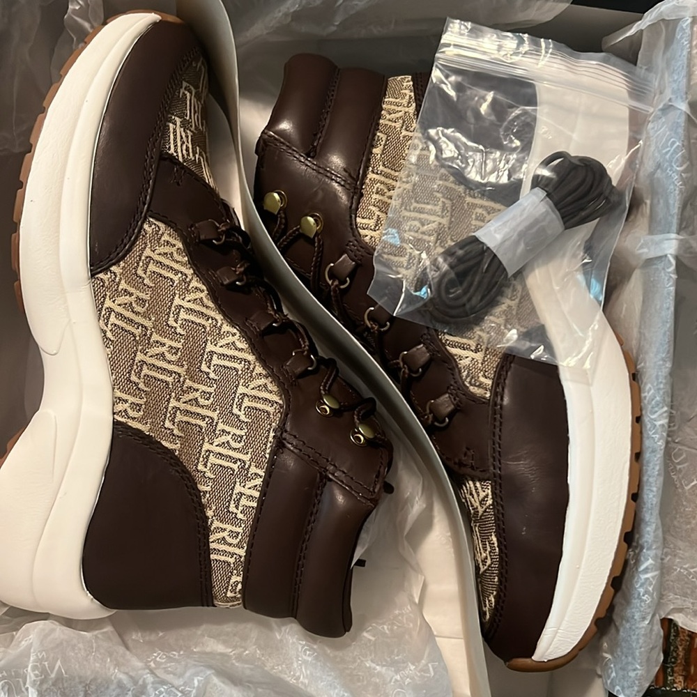 Lauren Ralph Lauren Rylee Monogram Jacquard High-Top Leather Sneaker